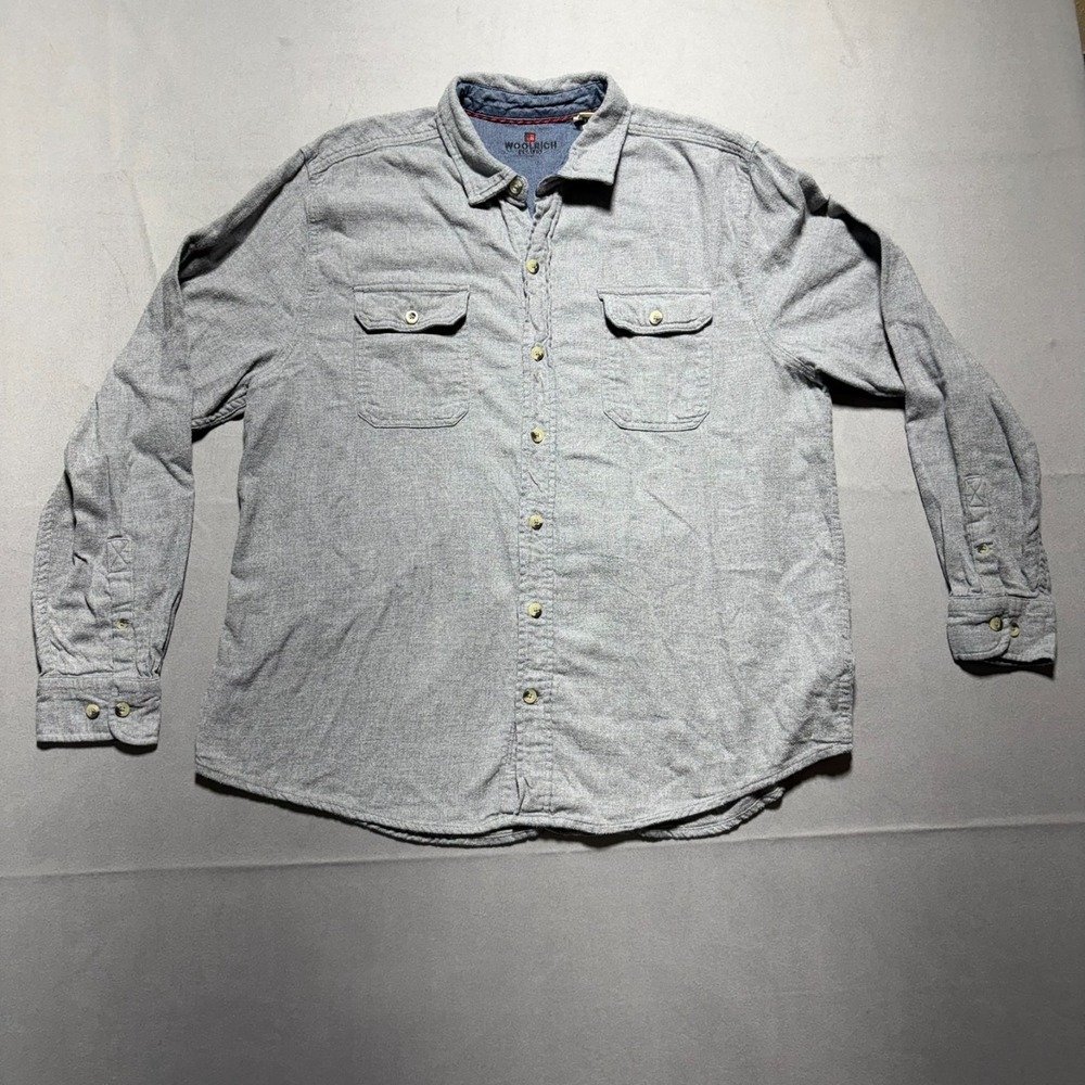 Woolrich Mens Gray Long Sleeve Chest Flap Pocket Button Up Flannel Shirt Size XL
